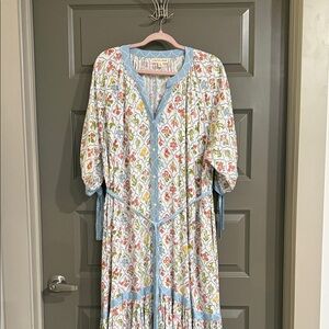 Floral Maxi Dress with Blue Accents